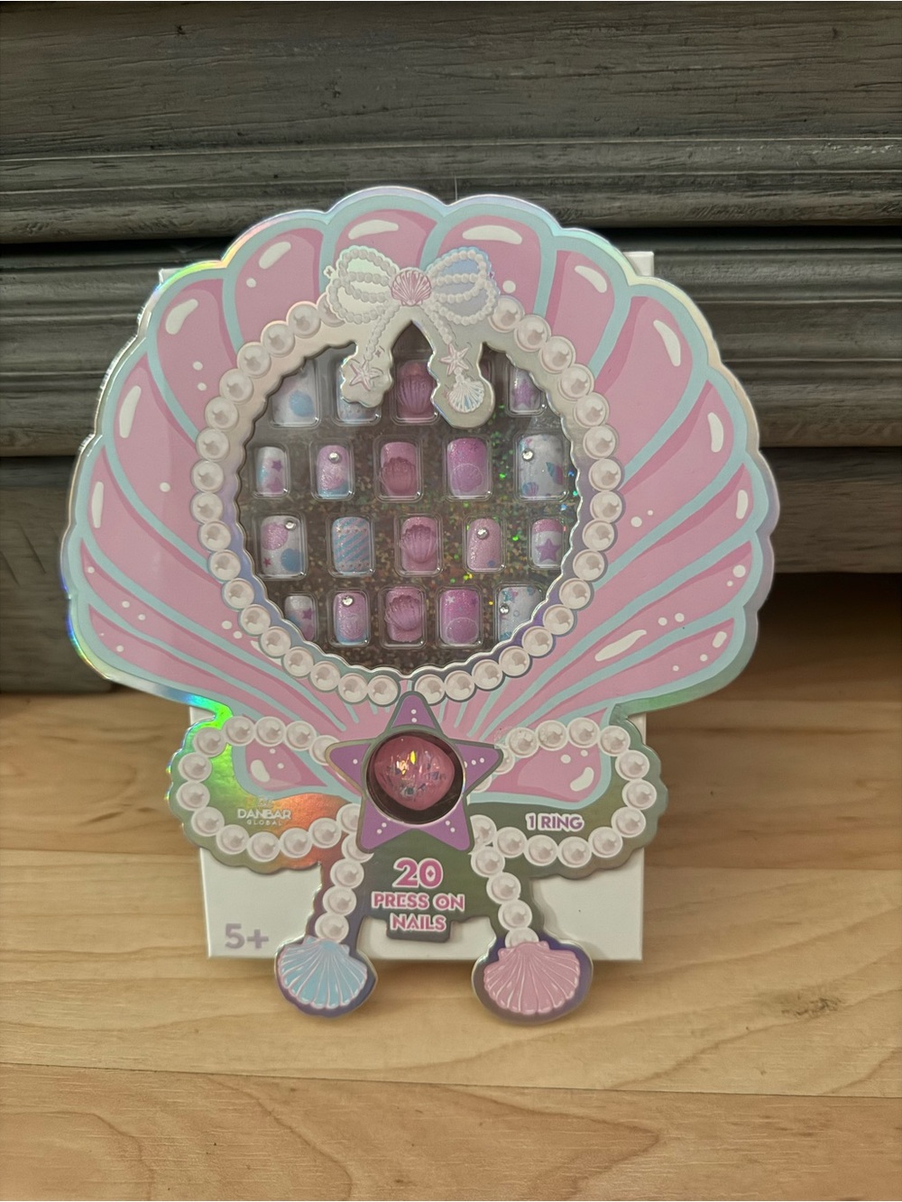 Kids Press-On Nail Set with Ring - Pink Shell Design - Picture 3 of 4